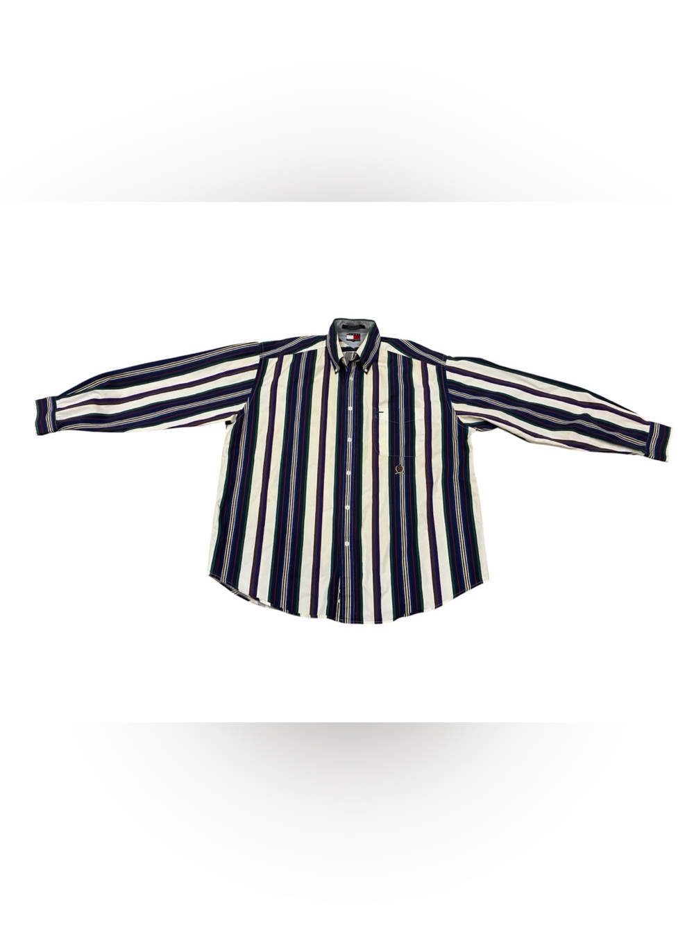 Vintage Tommy Hilfiger Large Button Down Long Sleeve Colorblock Striped